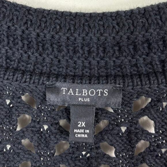 Talbots Black Lightweight Cotton Open Stitch Johnny Collar Sweater Vest - Picture 9 of 10